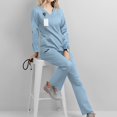 thumbnail image 2 of WTOBBY Women's Long Sleeve V-Neck Scrubs Top with Chest Pocket & Elastic Waist Pants, 2-Piece Work Uniform Set,Medical Nursing Uniform for Women, Healthcare Worker Outfit,Light Blue S, 2 of 8