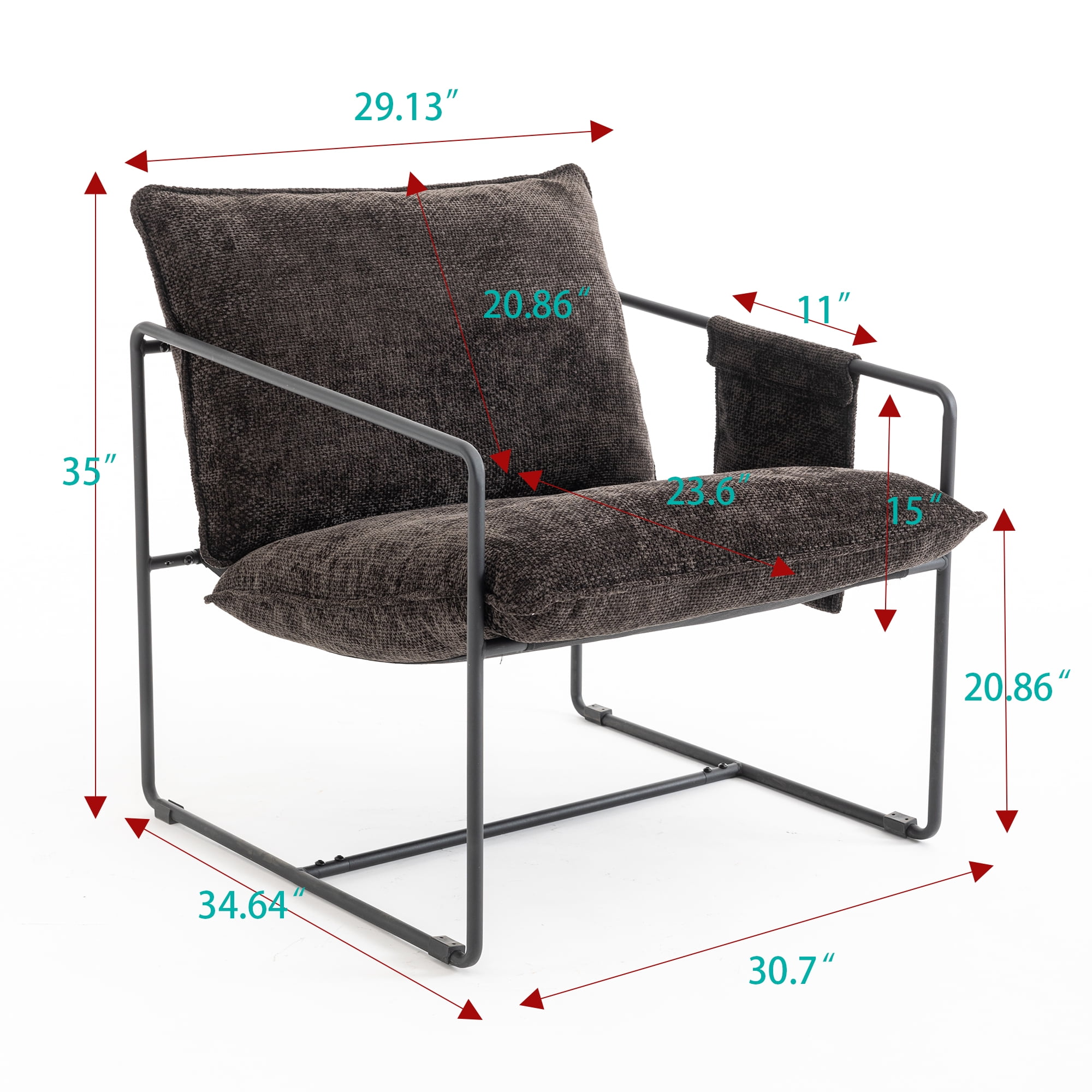 Aukfa Set of 2 Upholstered Sling Accent Chairs, Hanging Armchairs with Arm Pocket, Metal Frame & Crushed Foam Cushions for Living Room/Bedroom, Dark Gray