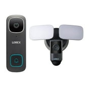 Lorex 2K Wired Video Doorbell (Black) with Wired Smart Motion Detection Camera