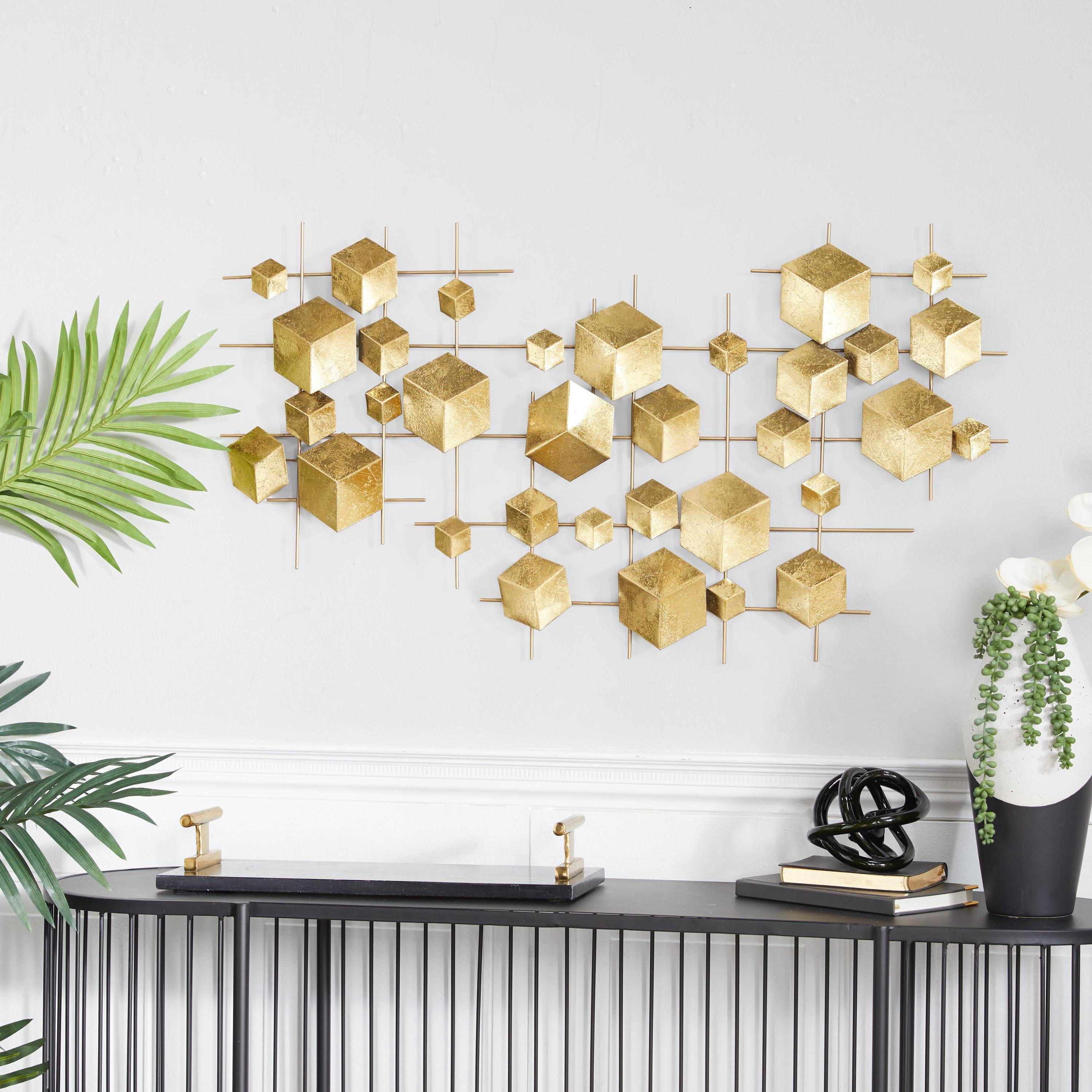 CosmoLiving by Cosmopolitan Gold Metal 3D Cube Relief Geometric Wall Decor