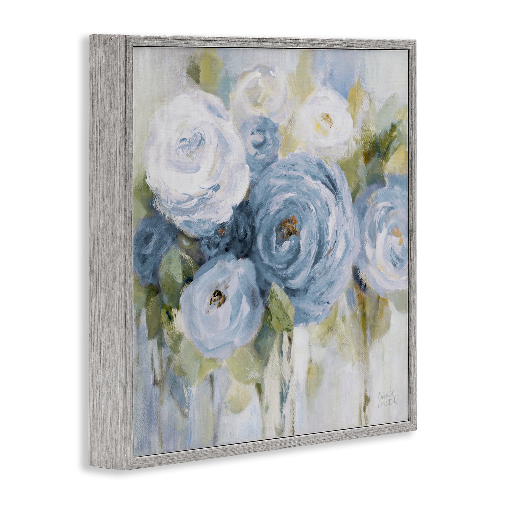 Stupell Industries Softly Blooming In Blues Gray Framed Giclee Art, design by Lanie Loreth