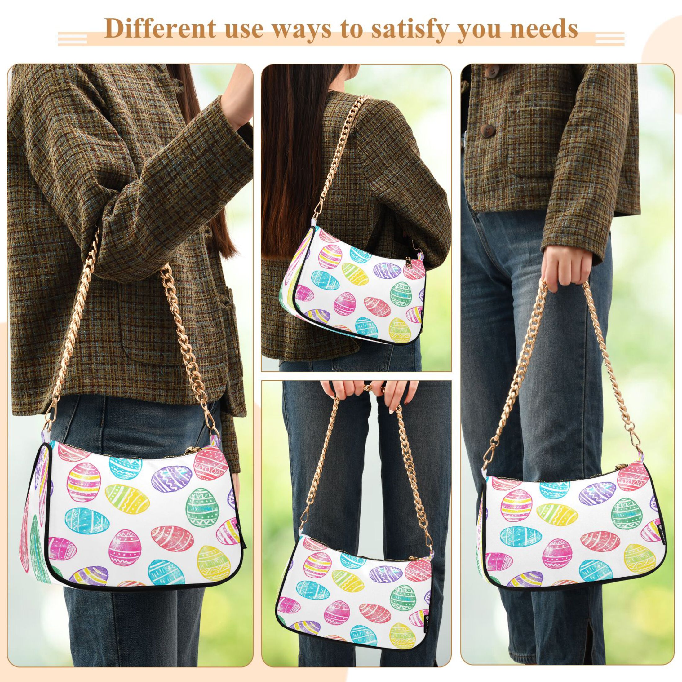 Ryvnso Art Eggs Womens Chain Shoulder Bag Tote Handbags Clutch Hobo Purse with Zipper for Travel