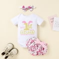 thumbnail image 2 of Mercatoo Toddler Baby Girl Summer Outfits Little Girl Short Sleeve Romper Tops Flowers Print Shorts Headband 3Pcs Clothes Set, 2 of 8