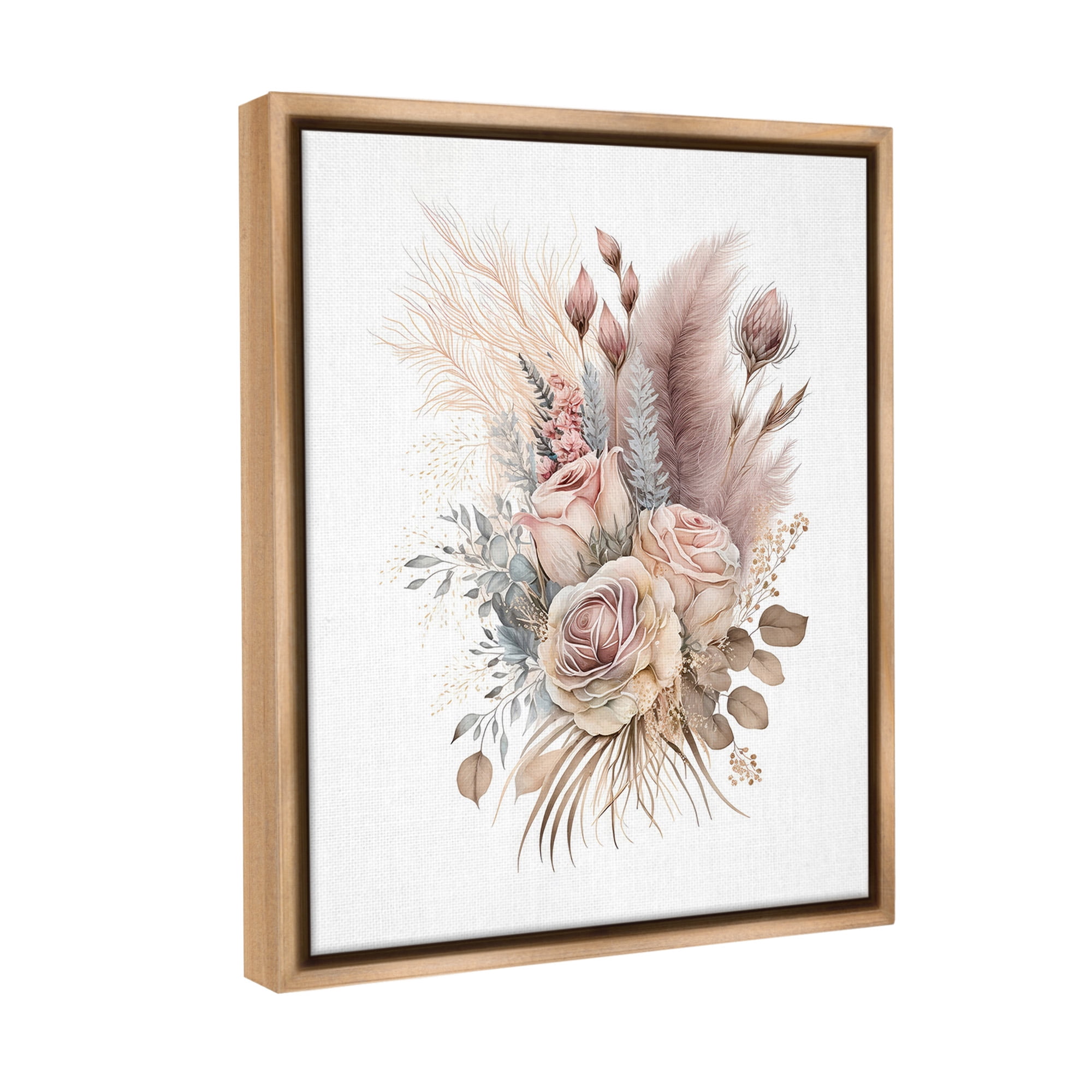 Stupell Industries Boho Neutral Roses Botanical & Floral Painting Brown Floater Framed Canvas Art Print Wall Art, 25 x 31