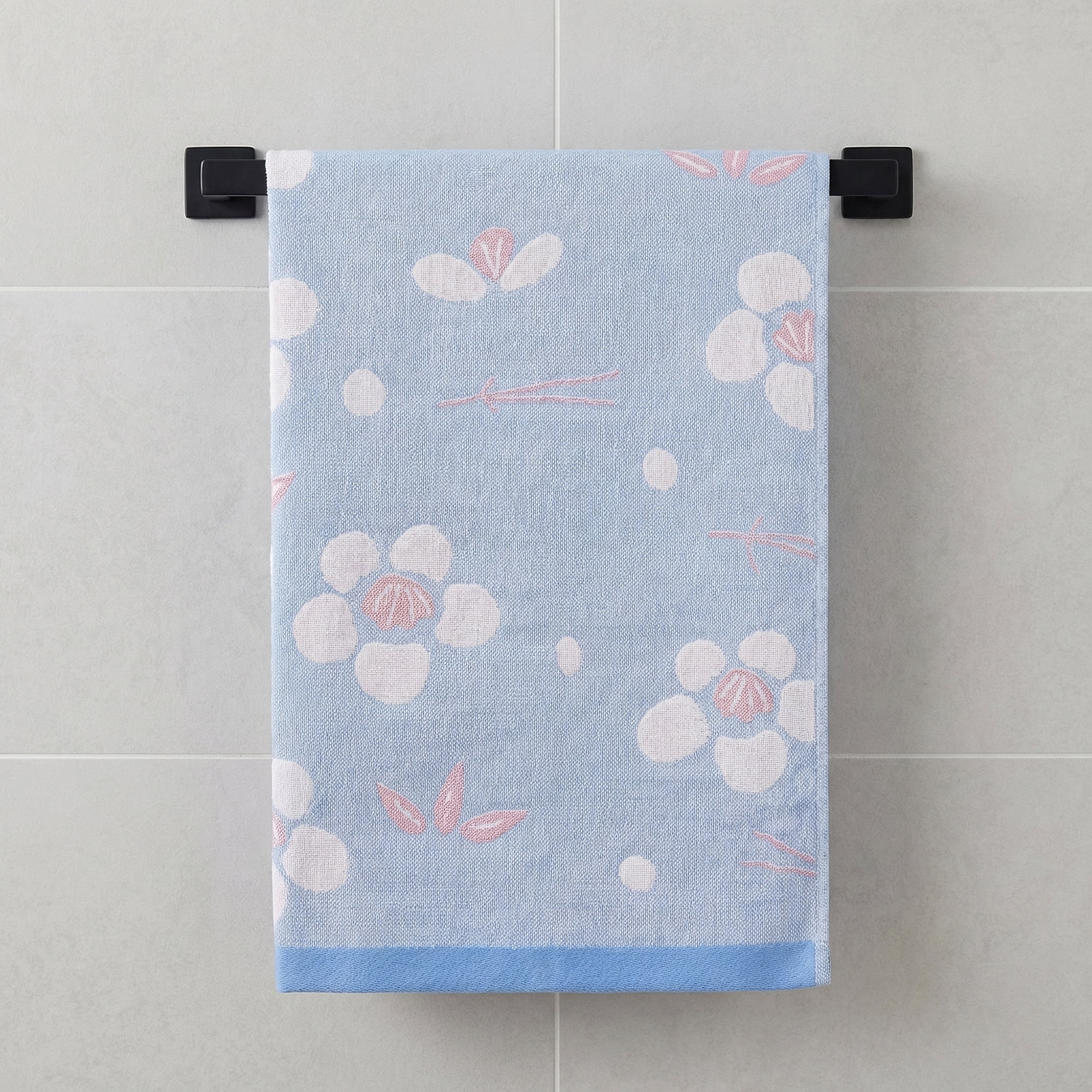 Unique Bargains Cotton Floral Jacquard Hand Towel Soft Absorbent Towel Gray Blue 29" x 13"