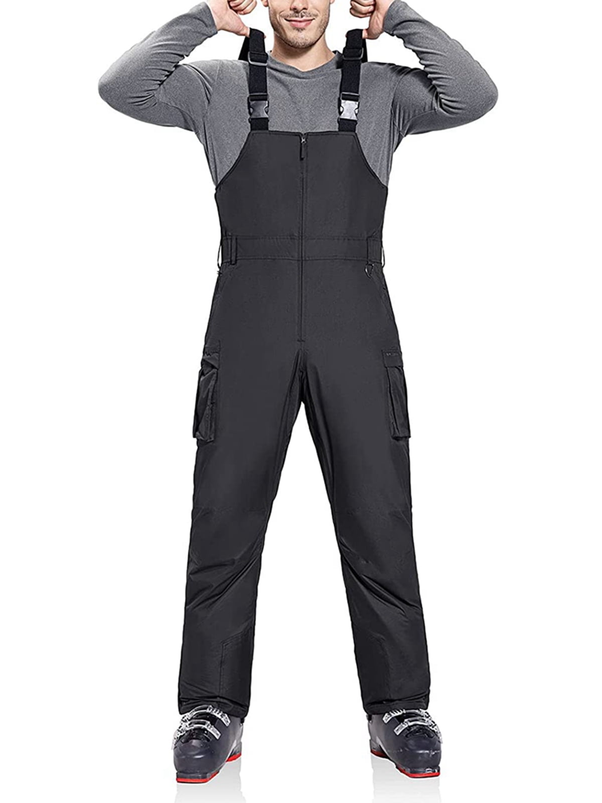 Men's Ski Bibs Cargo Pockets Snow Pants 