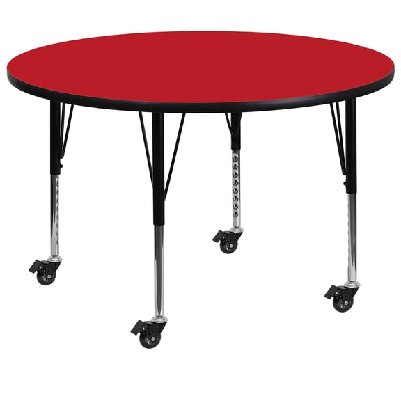 Bowery Hill 26"x 48" Metal/Wood Round Mobile Activity Table in Red