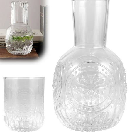

Nyidpsz Bedside Water Carafe and Glass Set Vintage Glass Pitcher with Cup Clear Glass Nightstand Carafe Large Capacity Reusable
