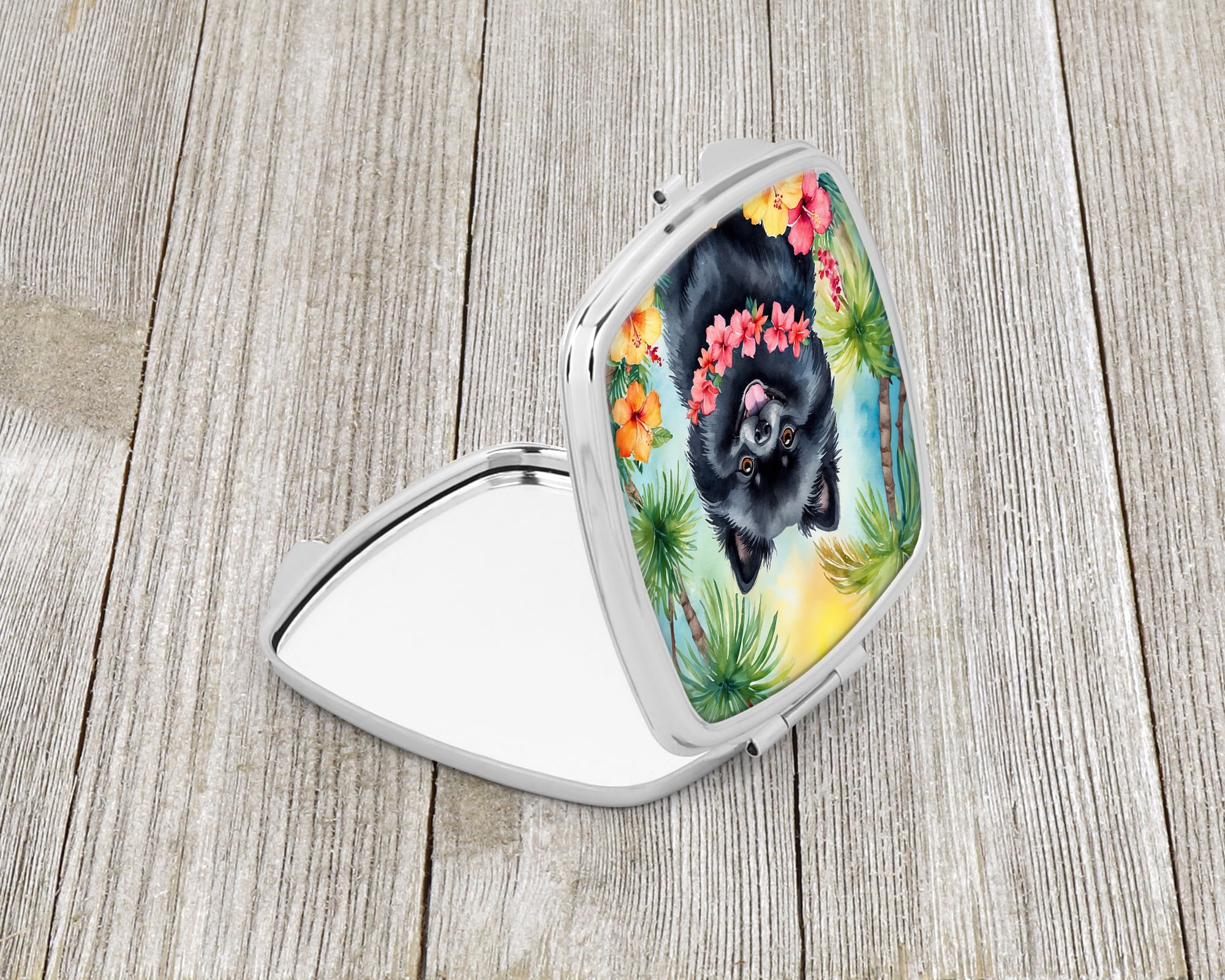 Pomeranian Luau Compact Mirror 2.75 in x 3 in