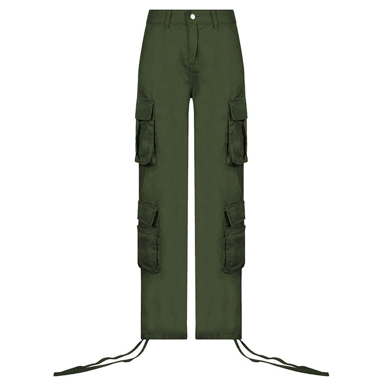 haxmnou women high waist baggy cargo pants cargo jeans jogger pocket loose  fit straight wide leg trouser green xxl