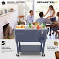 thumbnail image 6 of Permasteel 80-Qt Party Cooler with Divider, Removable Basin, Chills 36hrs, Serving Tray, Rolling Steel Ice Chest for Indoor & Outdoor, Matte Blue, 6 of 13