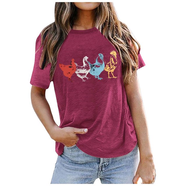 WEAIXIMIUNG T-Shirt d'Été pour Femmes avec Imprimé de Poussin, Confortable et à la Mode, Manches Courtes