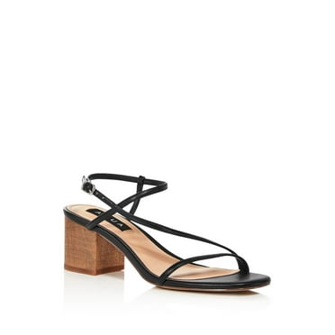 AQUA Womens Black Strappy Adjustable Strap Cushioned Amy Open Toe Block Heel Buckle Dress Slingback Sandal 8 M