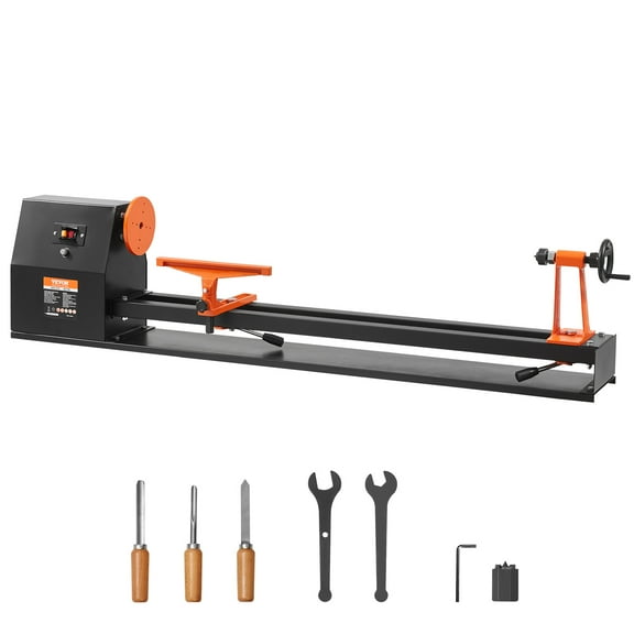 VEVOR Tabletop Wood Lathe, Dimensions 14x40 inches, Motor Power 0.5 HP 370W, Features Variable Speeds 885/1245/1715/2425 RPM, Includes Chisels, Faceplate, Plastic Handle, Hex Wrench