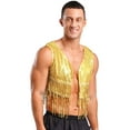 thumbnail image 4 of Nyeemya Men's Shiny Sequins Open Front Jacket 70s Hippie Tassel Vest Disco Party Sleeveless Cropped Tank Top Gold L, 4 of 7