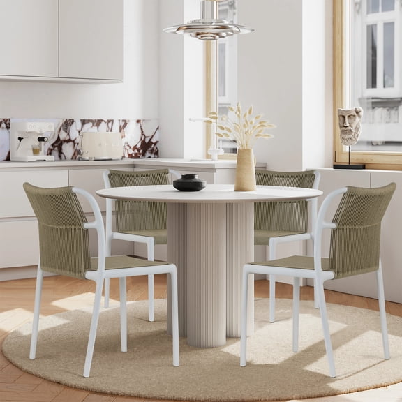 Set of 2 Belden Beige Woven Rope Fabric Dining Chair with Plastic Frame