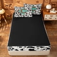 thumbnail image 4 of meiyoeat Cow Print Initial C Zipper Full Size Comforter Sets with Fitted Sheet and 2 Pillowcases For Boys,Vintage Leopard Letter Design Zipper Bedding Set,Black Reversible,4 Pieces, 4 of 7
