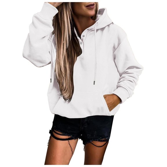 Arlun Clearance ,Womens Oversized Hoodies Trendy Button up Drawstring Solid Color Sweatshirts Ladies Loose Fit Long Sleeve Fall 2025 Casual Hooded Pullovers with Pocket White XL
