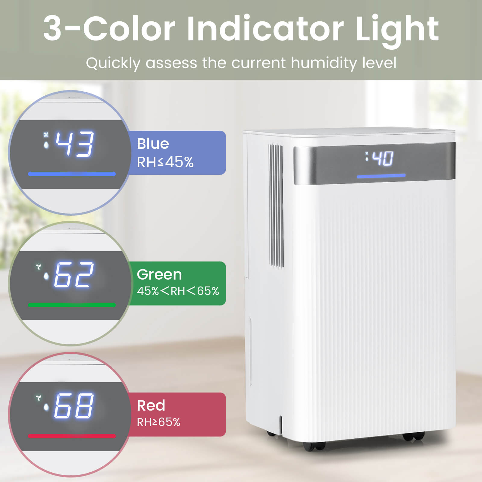 Costway 9-Pint(DOE) Dehumidifier Portable Dehumidifier with 3-Color Indicator 2000 Sq.Ft Coverage Area (MAX 32Pint at 95°F, 90%RH)