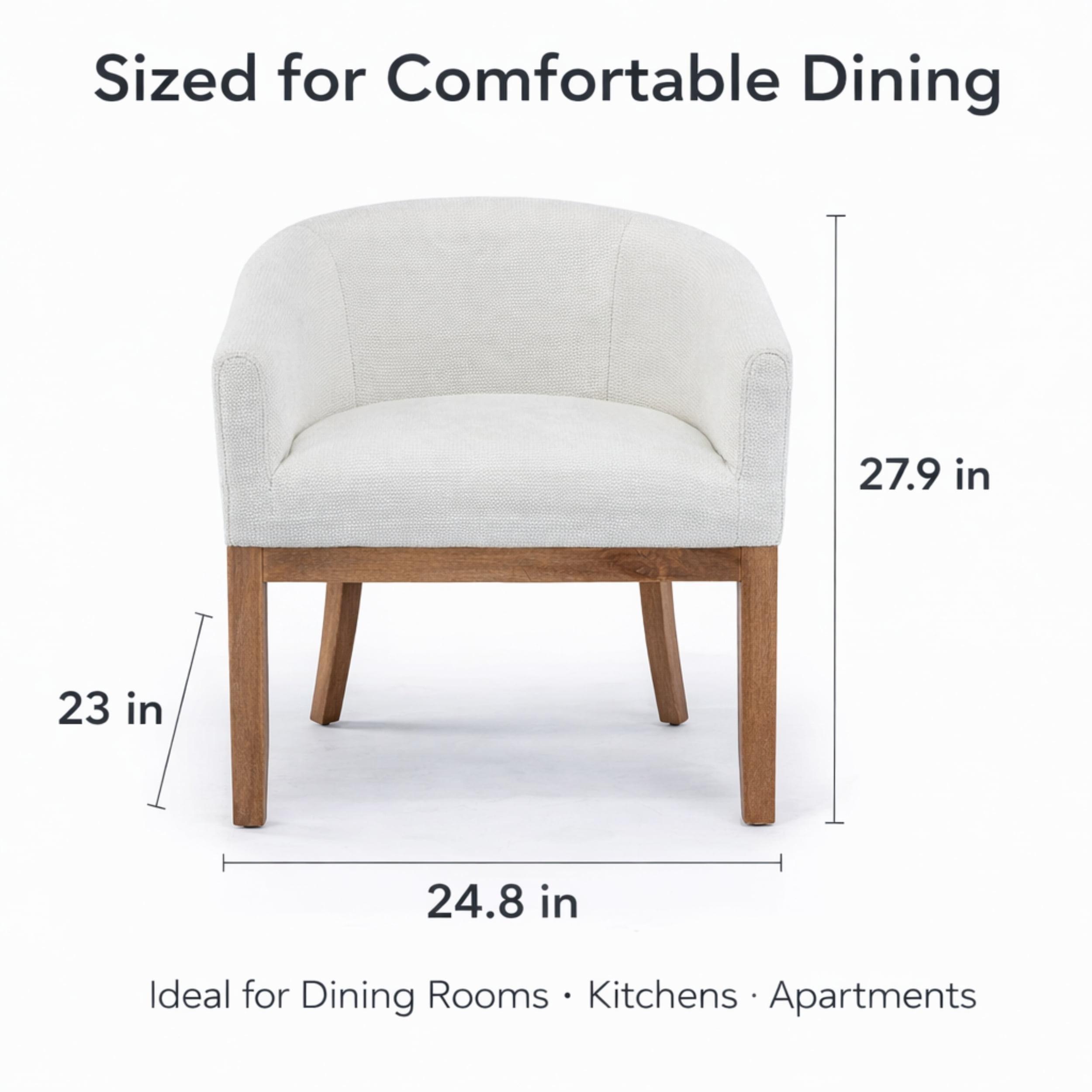 GOMYHOME Upholstered Barrel Dining Chair with Arms, Linen Seat and Rubberwood Frame, Beige