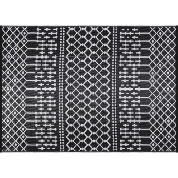 8 X 10 Black Lightweight Moroccan Trellis Reversible Plastic Indoor Outdoor Area Rug