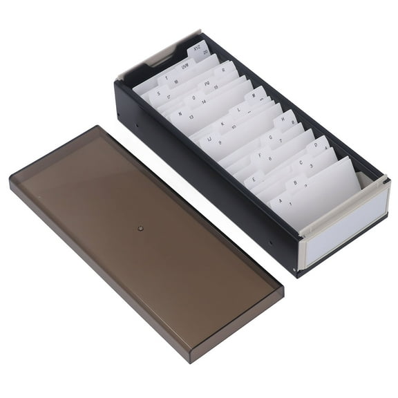 High-Capacity Index Card Holder - Stores 800 Business Cards A-Z with Transparent Cover - Black Card File Organizer