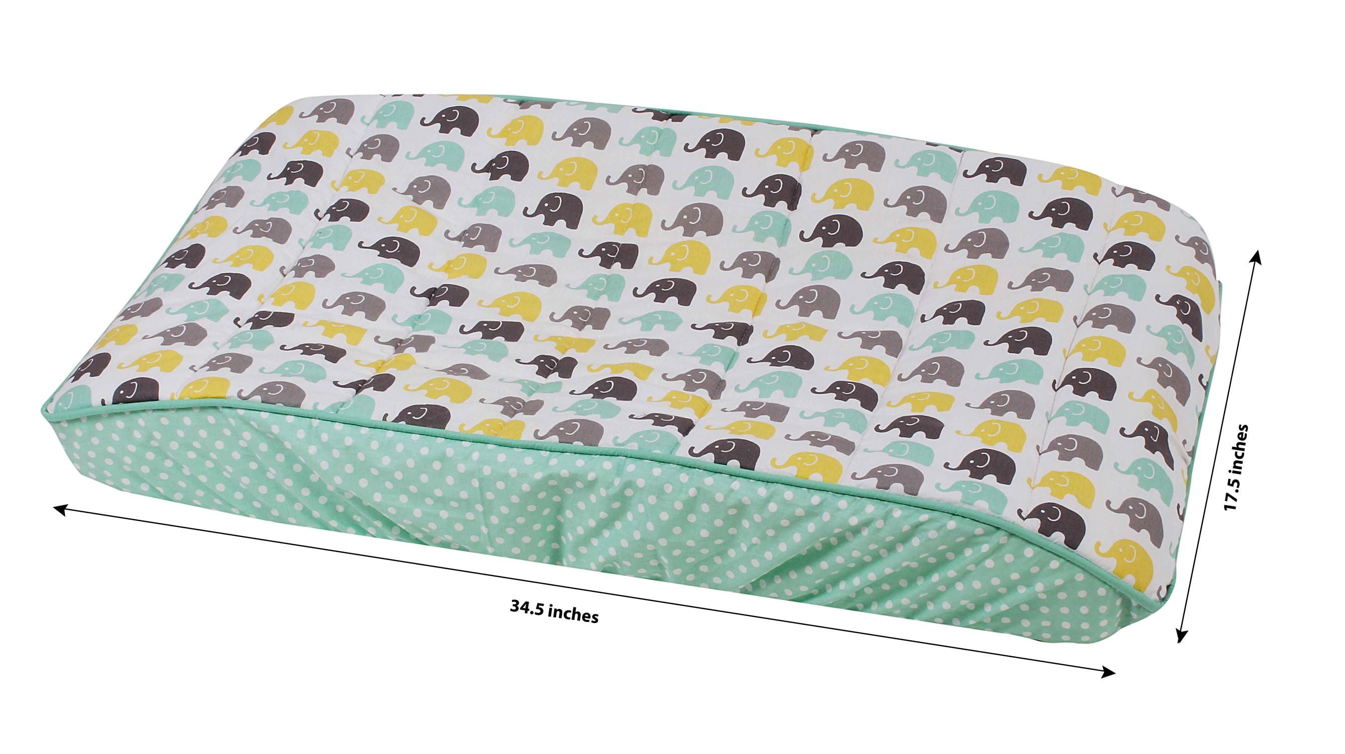 Quilted Changing Pad Cover, Elephants Mint/Yellow/Grey