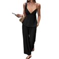 thumbnail image 3 of Women's Wide Leg Sets Deep Neck Camisole Tank Tops Matching 2 Piece Set Pants Outfit Top Black S, 3 of 7