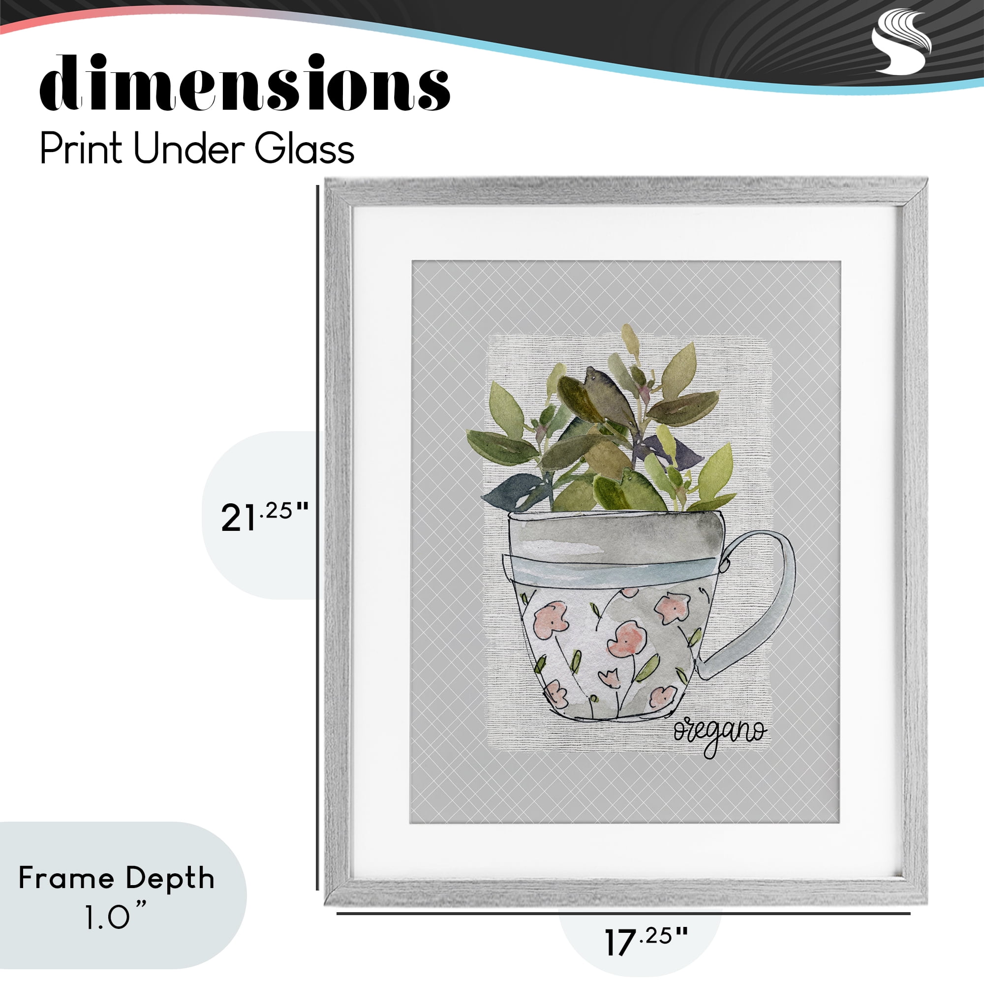 Stupell Industries Oregano Herb Mug Gray Framed Print Under Glass, design by Livi Finn
