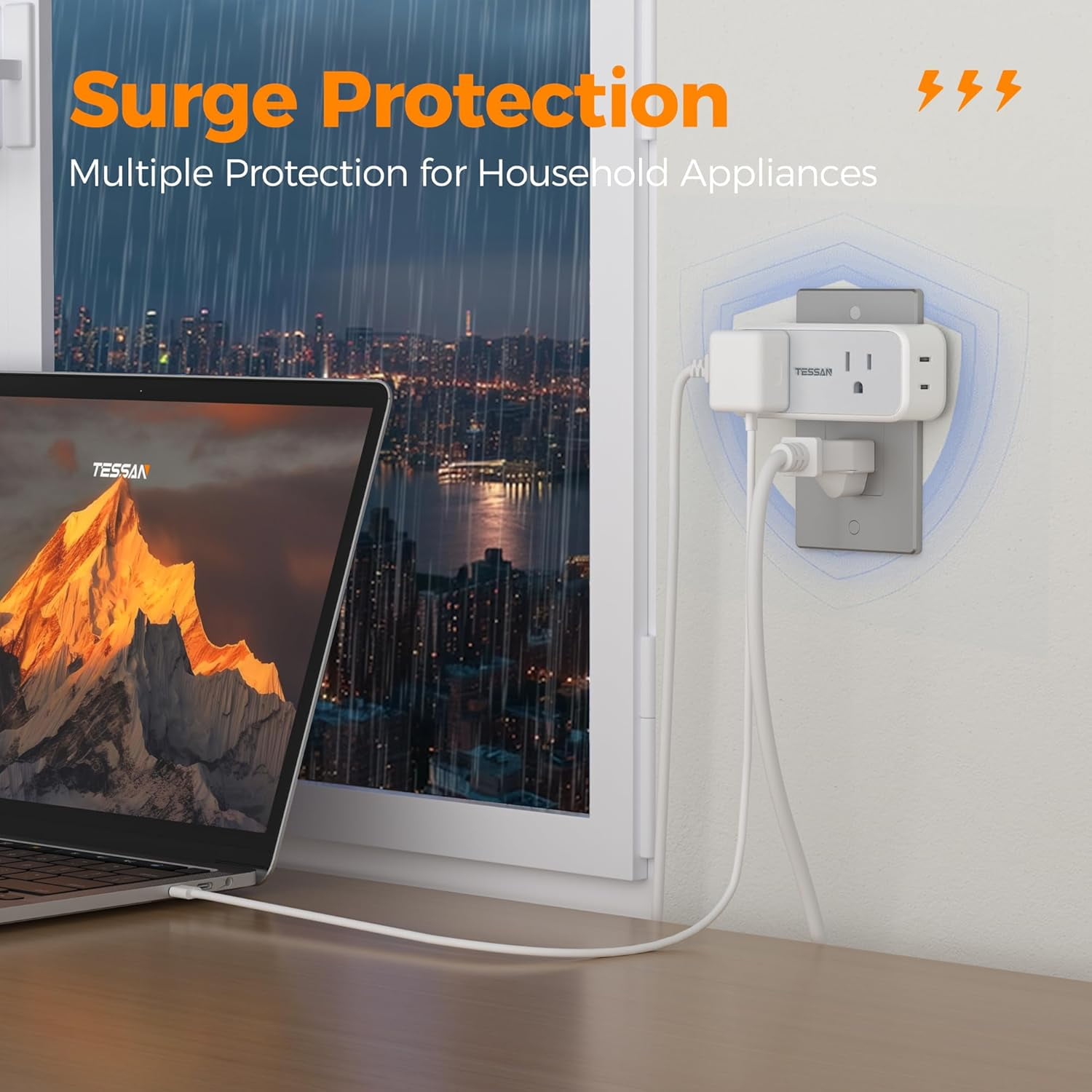 Sur Protector Outlet Extender, Multi Plug Splitter with 4 Electrical Outlets 3 USB Ports(1 USB C), Multiple Plug Mini Wall Expander for Home Bathroom Office Dorm Room Essentials