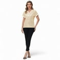 thumbnail image 6 of Women's Sequin Short Sleeve Top with Satin Trim V-Neckline and Rolled Cuffs - Medium, Light Gold, 6 of 7