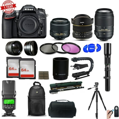 Nikon D7100 DSLR Digital Camera + 18-55mm VR II + 6.5mm Fisheye + 55-300mm VR + 500mm Telephoto Lens + Filters + 128GB Memory + More