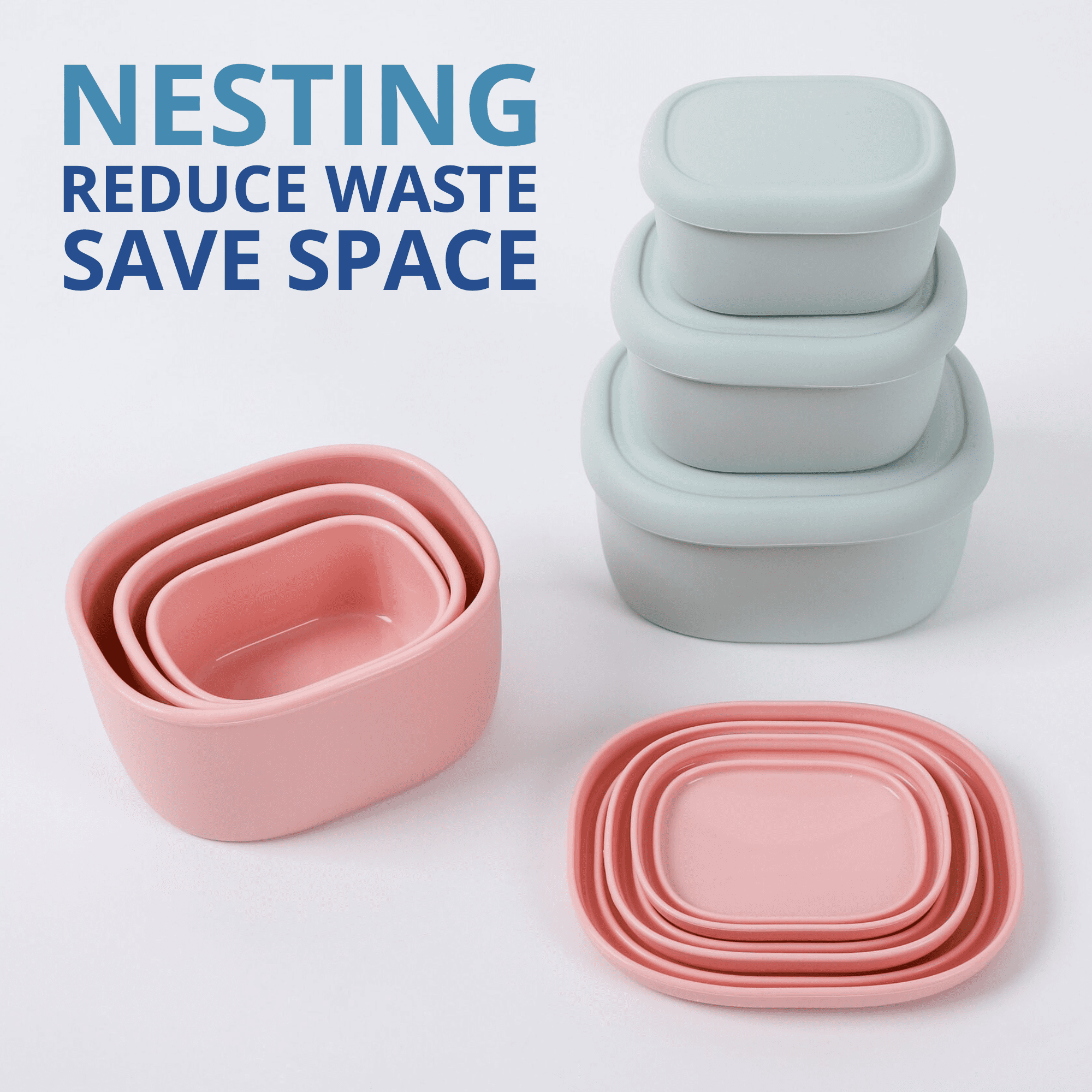 BLUE GINKGO Nesting Silicone Containers, Airtight Food Storage | Set of 3 (6.7oz, 10oz, 20oz) Pink