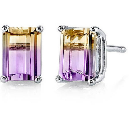 Oravo 2.00 Carat T.G.W. Emerald-Cut Created Ametrine 14kt White Gold Stud Earrings