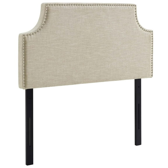 Modern Contemporary Urban Design Bedroom Twin Size Headboard, Fabric Nail Rivet, Beige