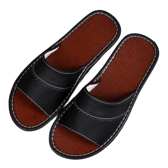 Leather Open Toe Slippers Sandals Comfort Non Slip House Shoes,Flat Slide Sandals Casual House Shoes Slippers Office Slippers Gift for Womens Mens