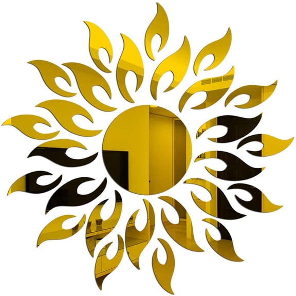 Nvzi -b 3D Sunflower Mirror W029USl Stickers Acrylic Mirror W029USl Decals Self Adhesive DIY W029USl Decor for Living Room Bedroom TV Background Home Decoration, Gold