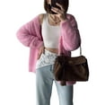 thumbnail image 2 of Fuzzy Cardigan Sweaters for Women V Neck Button Down Soft Knit Sweater Long Sleeve Cardigan Sweater Coat Pink L, 2 of 8