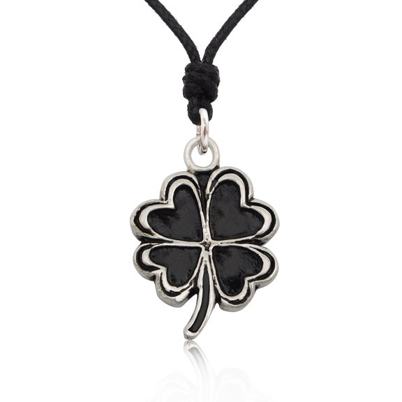 Irish Clover 4-leaf Silver Pewter Charm Necklace Pendant Jewelry With Cotton Cord