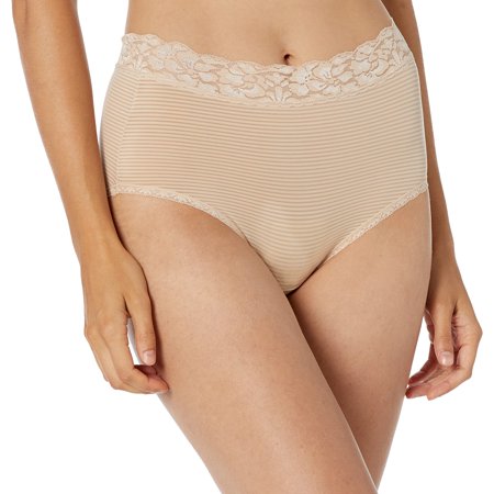 Vanity Fair Women's Flattering Lace Panties with Stretch, Brief-Nylon-Neutral Stripe, 7