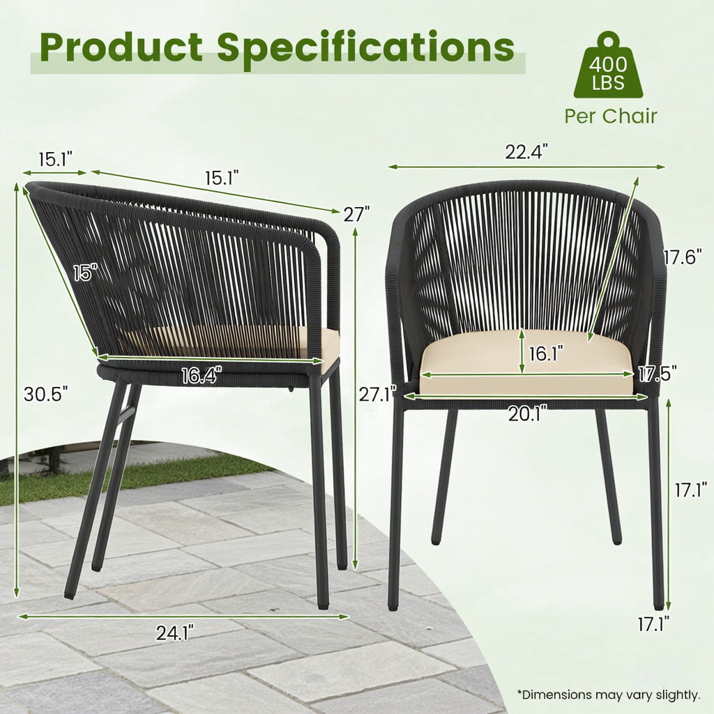 Hommoo 4-Piece Outdoor Patio Chair Set with Curved Backrest, Thick Seat Cushions & Adjustable Feet, Modern Bistro Chairs for Deck, Balcony, or Garden, Black
