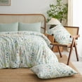 thumbnail image 3 of Boho Floral Green Botanical Queen Comforter Set with Colorful Flower Print Pattern Soft Comfortable and Lightweight Microfiber Bedding Set, 3 of 6