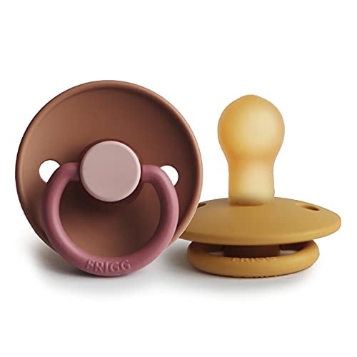 FRIGG Natural Rubber Baby Pacifier BPA-Free Made in Denmark Flamingo/Honey Gold, 0-6 Months 