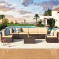 thumbnail image 3 of AECOJOY 7 PCS Patio Conversation Set, PE Rattan Wicker Outdoor Sectional Set with Cushions and Coffee Table, Patio Dining Set for Garden in Brown Rattan & Beige Cushion, 3 of 8