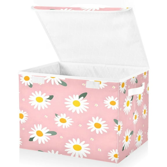 Ryvnso Daisy Floral Large Lidded Foldable Storage Baskets Cubes Boxes Lids Bin for Home