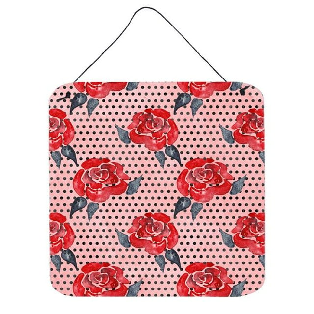 Aquarelle Rouge Roses & Polkadots Mur Ou Porte Suspendus Imprimés&44; 6 x 6 Po.