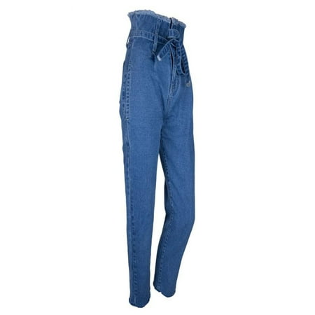 OkrayDirect Women Plus Size High Waist Trimmings Slim Denim Skinny Jeans Pants Belt