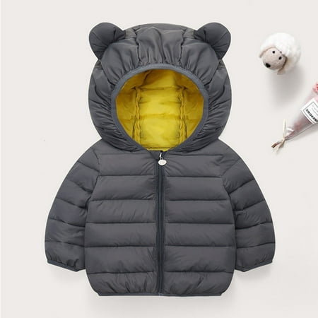 

ZHUASHUM Toddler Jacket Baby Boys Girls Winter Warm Solid Outerwear Bear Ears Hooded Padded Outwear Coat For Kid