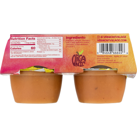 Vermont Village Organic Unsweetened Apple Sauce With Strawberries & Bananas, 4.0 OZ