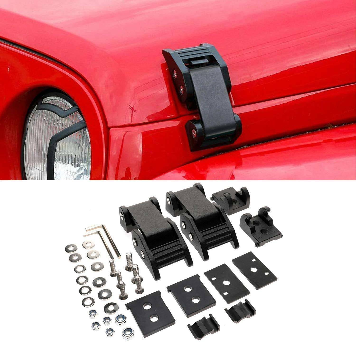 imUfer Hood Lock Latch Kit Aluminum Black For 20072018 Jeep Wrangler